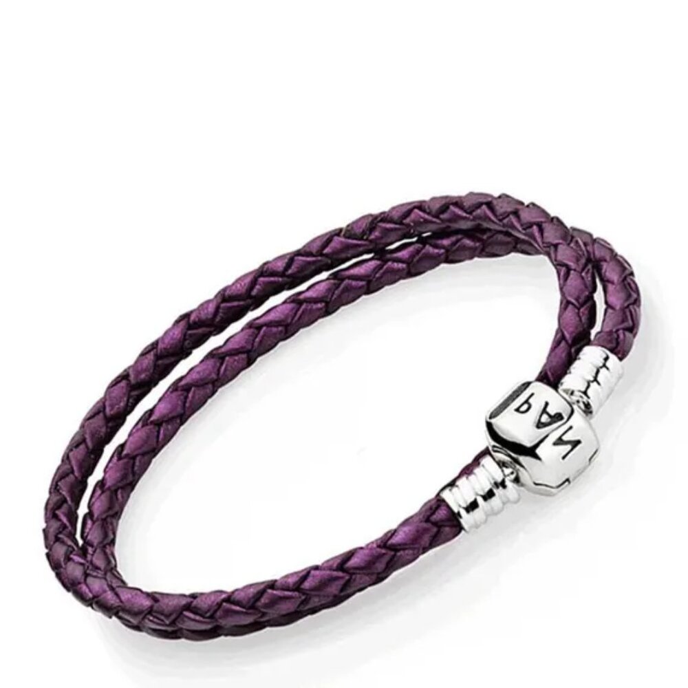 NWOT Pandora 925 Purple Leather Bracelet 13.8" 590705CPE-D